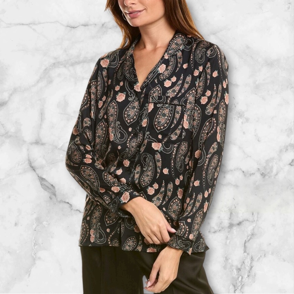 🌸The Kooples | Paisley Floral Button Down Blouse | Black Pink | Size 2 (M) - Picture 11 of 11